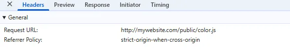 Network tab showing color.js fetched from our server